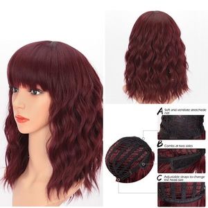 Wine red wig with bangs